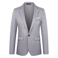 ผู้ชาย Blazer One Buckle Turndown Collar แขนยาวสีทึบ Plus Size Slim Fit เสื้อสูทสำหรับ Office