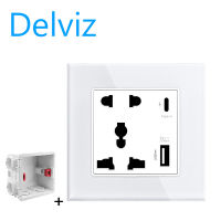 Delviz Type-C Interface Socket,Crystal Glass Panel,（US/US/EU）Wall Power USB Outlet, 18W 3100mA Smart Quick Charge.