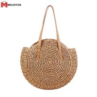 MOJOYCE Straw Crossbody Bag Women Weave Shoulder Bag Round Bali Beach Handbags