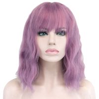 Soowee Short Kinky Violet Curly Wig Afro Hair Cosplay Wigs with Bangs Costume Party Headwear for Women Wig  Hair Extensions Pads