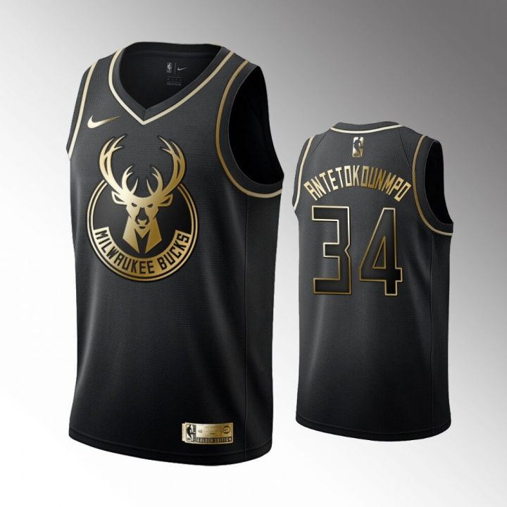 NBA Men's Milwaukee Bucks #34 Giannis Antetokounmpo Black Golden