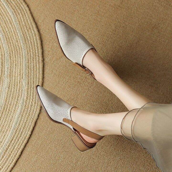 summer-new-style-pointed-toe-retro-sandals-genuine-leather-artistic-comfortable-hollow-super-soft-hollow-back-toe-cap-medium-heel-versatile-womens-shoes