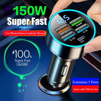 150W โทรศัพท์มือถือ USB ที่ชาร์จแบตในรถเร็วมากเครื่องชาร์จในรถยนต์ C สำหรับ Iphone Samsung Huawei ชาร์จเร็ว Cargador Auto