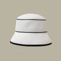 Japanese Stitching Black White Paper Straw Hat Female Summer Bucket Anti-UV Elegant Basin Fedora Sun Hat Quality