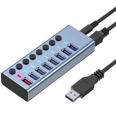 USB3.0 Splitter Computer Extender USB HUB 2.4A Fast Charging Port External 12V Power Supply