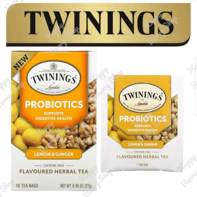 ⭐ Twinings ⭐ Probiotics Lemon&amp;Ginger Herbal Tea ชาทไวนิงส์ ไม่มีคาเฟอีน ชาสมุนไพรสูตรเพื่อสุขภาพ Superblends Collection แบบกล่อง18ซอง ชาอังกฤษ นำเข้าจากต่างประเทศ