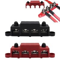 12V Power Distribution Block 250A Bus Bar Terminal Block with Cover M8 / M10 4 Way Terminal Studs 48VDC 300VAC for Car Boat