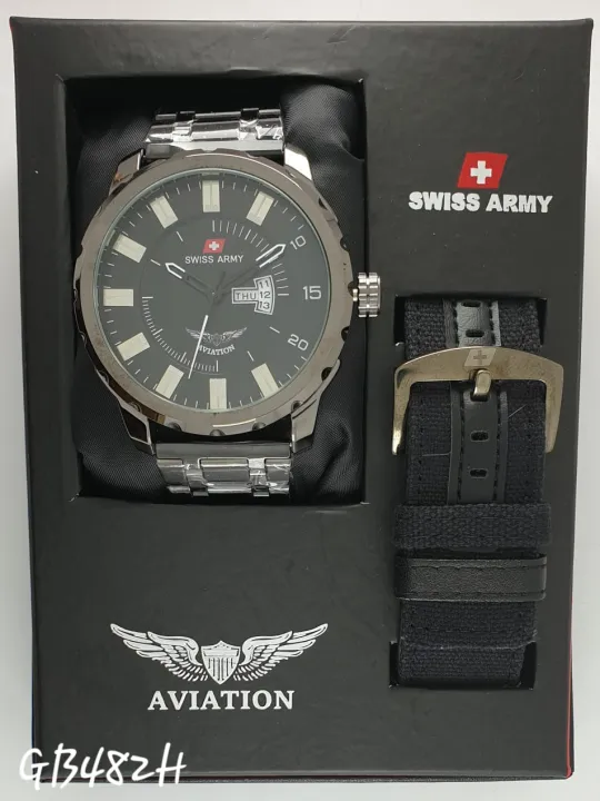 Original Jam Tangan Swiss Army Aviation Pria Terbaru Free Box Free Tali Baterai Cadangan 5615