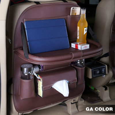 Car Seat Storage Bag Pu Leather Pad Bag Car Seat Back Organizer Foldable Table Tray Travel Storage Bag Foldable Dining Table