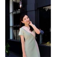 Common ColdDress สั้นเท่าเข่า รุ่น Mochi (สีเขียวคาดครีม)