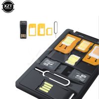 Black 5 in 1 Universal Mini SIM Card Adapter Storage Case Kits For Nano Micro SIM Card Memory Card Holder Reader Cover Connector