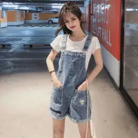 Denim Suspenders Shorts Womens Summer New Small Daisy Embroidery Korean Version Loose Slim Wide Legs All-Match Overalls Women