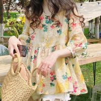 2021 new baby shirt top Korean loose sweet a-line floral cotton fluffy shirt woman shirt plus size women tops button up shirt