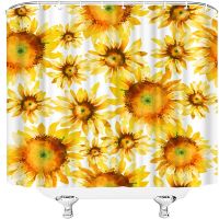 Yellow Flower Shower Curtain Bathroom Fabric Large Blooms Floral Polyester Cloth Farmhouse Boho Rustic Summer