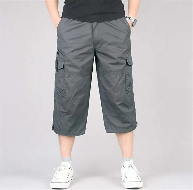 Men's Casual Long Length Cargo Shorts Multi Pocket Cotton Hot