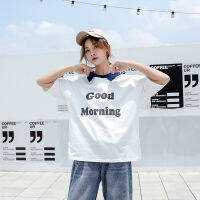 LKfashion เสื้อยืดสกรีน Good Morning แต่งคอปกสไตล์วินเทจ มี 4 สีเลยน้าา