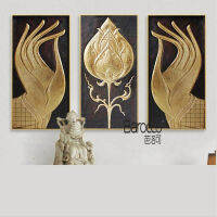 Barocco 3 ชิ้นภาพวาดสีน้ำมันมือวาด Retro พระพุทธรูปมือภาพวาด Home Wall Art ตกแต่ง 30x60x3Pieces