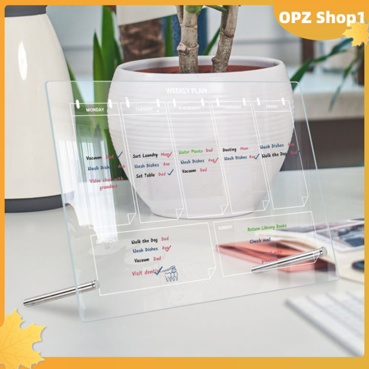 opz-กระดานวางแผนปฏิทินรายสัปดาห์ทำจากอะคริลิกกระดานไวท์บอร์ดโน้ตบันทึกใสสำหรับตั้งโต๊ะพร้อมขาตั้ง6จุดสำหรับสำนักงานบ้านโรงเรียน