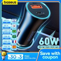 Baseus เครื่องชาร์จที่ชาร์จแบตในรถเร็ว60W,4.0 3.0สำหรับ USB C Type C เครื่องชาร์จโทรศัพท์ในรถยนต์เร็วสำหรับ13 14 11 Pro Max