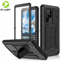 R-JUST โลหะกันกระแทกสำหรับ Samsung Galaxy S22 Ultra Case Plus S21พร้อมขาตั้งกล้องในตัวป้องกันหน้าจอ Funda Coque