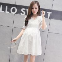 ♀▬ 2023 summer breastfeeding dress Korean breastfeeding dress lace embroidery short-sleeved maternity dress