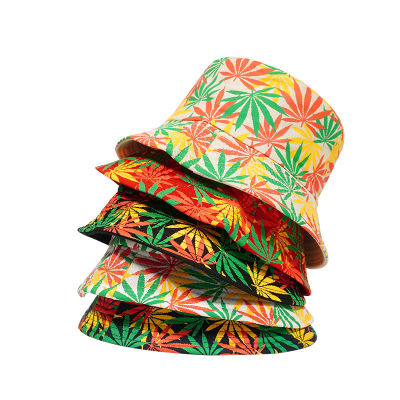 [hot]Fashion Women Men Cotton Fishing Hat Hip Hop Cap Maple Leaf Panama Bucket Hat Female Weed Sun Flat Top Fisherman Hats Caps