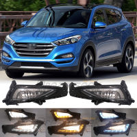 ไฟตัดหมอก LED 3สีสำหรับ Hyundai IX35 Tucson 2015 2016 2017 2018ไฟวิ่งกลางวันโคมไฟขับรถพร้อมสัญญาณเลี้ยวต่อเนื่องแบบไดนามิก