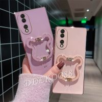 เคสโทรศัพท์สำหรับ Honor 90 Lite X8a Magic5 Pro 5G 4G ปลอกโทรศัพท์มือถือชุบด้วยไฟฟ้าขอบตรงที่วางหมีน่ารักน่ารักฝาหลัง Honor90 Honor90Lite