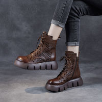 Spot parcel post Genuine Leather Muffin Bottom R Hollow Dr. Martens Boots Womens Thin Ankle Boots 2022 New Spring and Summer Mid-Heel Shoes Sandal Boots