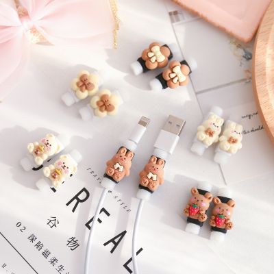 2pc Ins Cute Cartoon Data Line Protective Sleeve Durable Wear-resistant Cable Protector Cover Dirt-resistant Charger Cord Winder