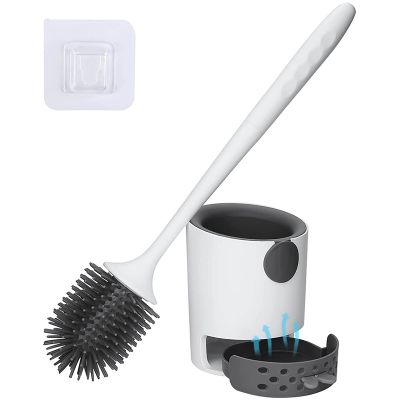 Toilet Brush with Holder, Silicone Toilet Bowl Cleaning Brush and Holder Set