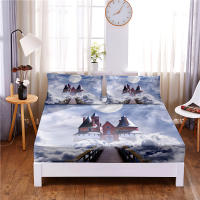 Mist Digital Printed 3pc Polyester Fitted Sheet Mattress Cover Four Corners with Elastic Band Bed Sheet Pillowcases