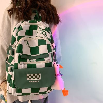 2023 New Nylon Stripe Backpack Junior High School College Student Schoolbag