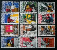 12ชิ้น/เซ็ตใหม่ Liechtenstein Post Stamp 1984คนงานจากทุกเดินสแตมป์มีชีวิต