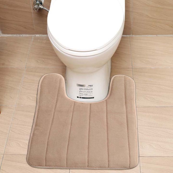 พรมชักโครกอ่างอาบนำ้เนื้อนุ่ม-hji-พรมดูดน้ำในห้องน้ำสูงสุดรูปทรงตัวยูใส่สบายสำหรับใช้ในห้องน้ำที่บ้าน