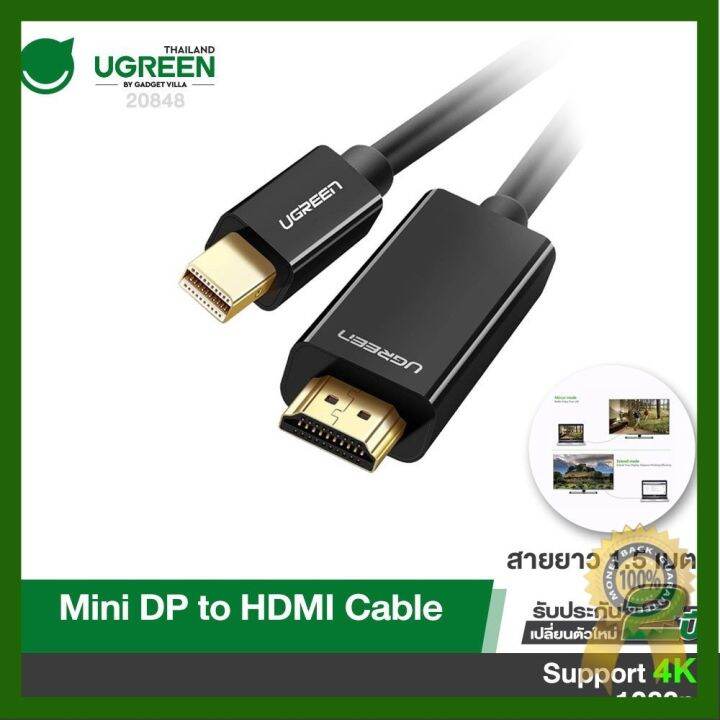 Ugreen รุ่น 20848 สายต่อขึ้นจอ Mini Dp Male To Hdmi Cable Black รองรัการคืนสินค้า Th 3286