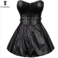 Corset Dress Faux Leather Strapless Black Clubwear y Bustier Dress Outwear Buckled Body Shaper Pole Dancing Party Mini Skirt