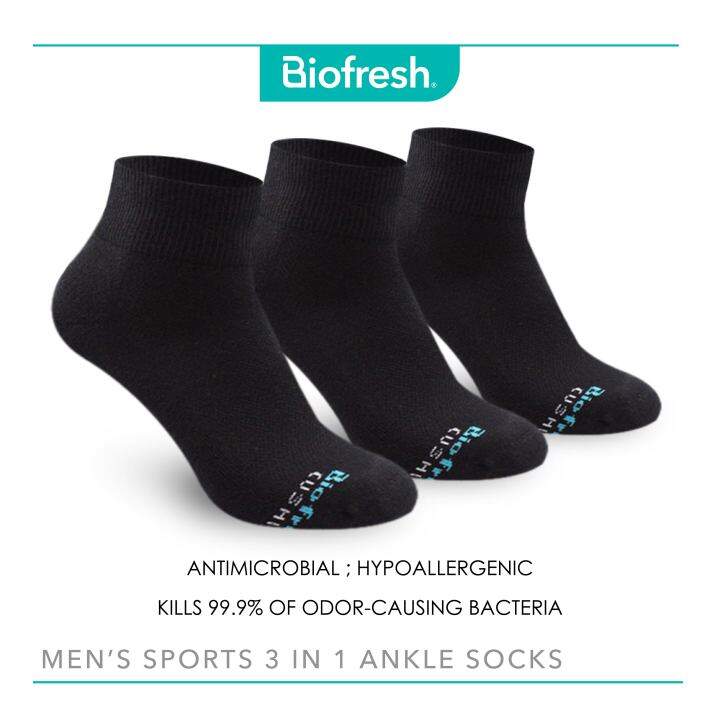 Biofresh Men’s Antimicrobial Thick Sports Ankle Socks 3 pairs in a pack ...