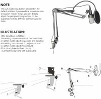 Black Microphone Suspension Boom Scissor Arm Stand with Mic Clip Holder and Tabl Fast delivery