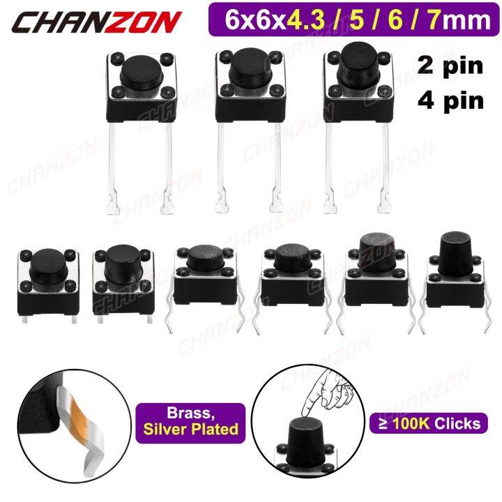 6x6mm x 4.3 / 5 / 6 / 7 mm Micro Push Tact Switch 2 / 4pin Touch Button ...