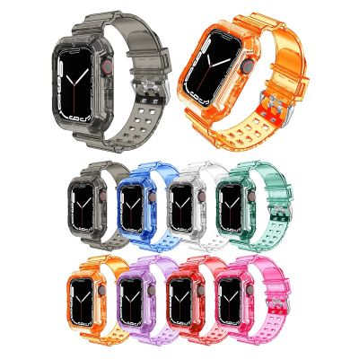 Clear Band + Case For Apple Watch Series 8 7 6 SE 5 4 3 45mm 44mm 42mm 41mm Transparent For iWatch 38mm 40mm Silicone Strap Cases Cases