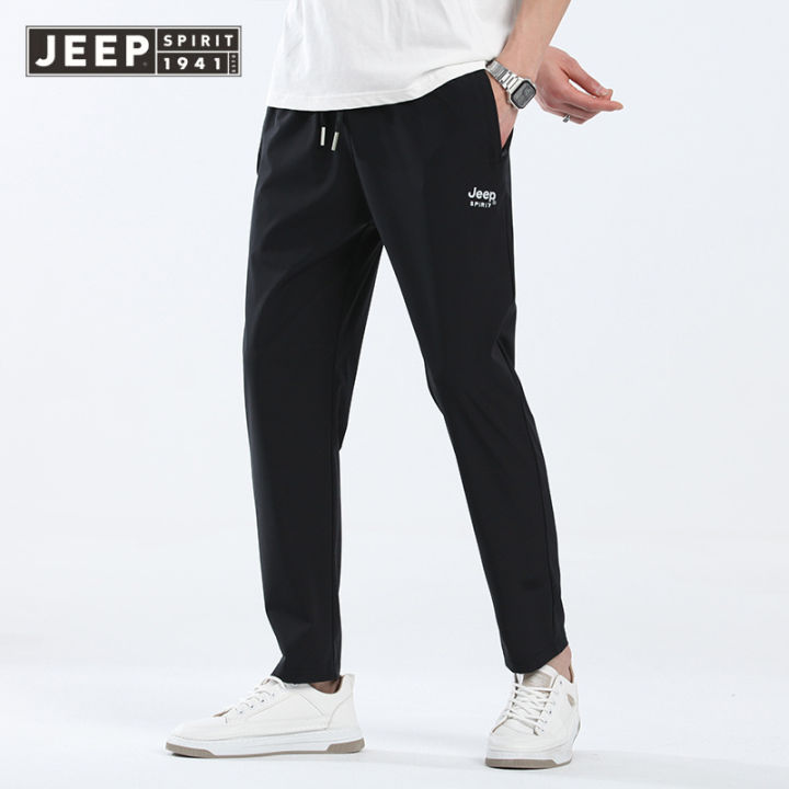 jeep-spirit-กางเกงขาแบนกางเกงผ้าไหมน้ำแข็งกางเกงกีฬากลางแจ้งเข้ารูปทันสมัยเข้าได้กับกางเกงลำลองชุดฤดูร้อน