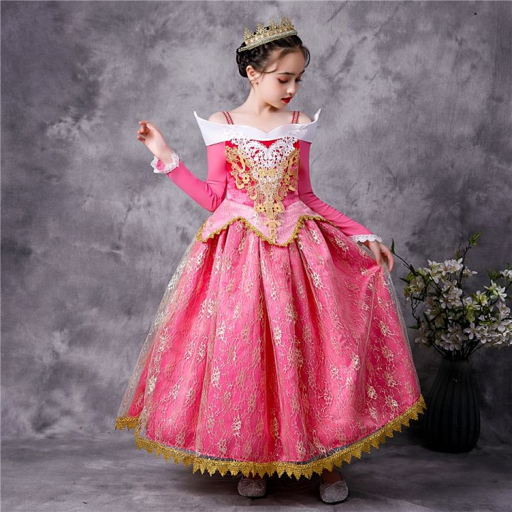 jeansame-dress-สาวแฟนซีลูกไม้ดอกไม้เจ้าหญิงออโรร่าชุดเด็กนัวเนียสายพู่นอนความงามบอลชุดเด็กชุดงานเลี้ยงวันเกิด