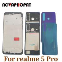 กรอบทะเบียน LCD ขอบกลางสำหรับ Oppo Realme 5 Pro ฝาหลังปิดโทรศัพท์หลังปลอกหุ้มช่องหลังปุ่มคีย์ด้านข้างกระจกกล้องถ่ายรูป