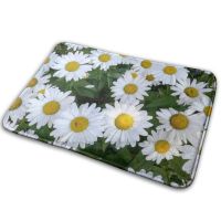 【ปัจจุบัน】 Dayzees Mat พรมพรม Anti Slip ห้องนอนประตูทางเข้า Mat ดอกไม้ Daisies ดอกไม้สีขาวสีเขียวใบ Leaf Fleur Flores สีเหลือง