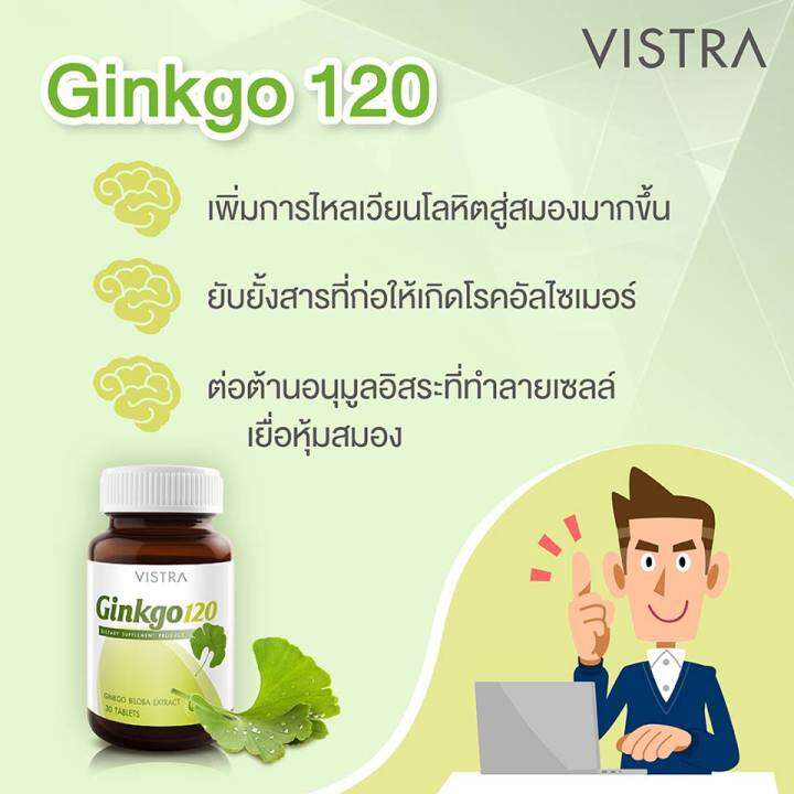 vistra-ginkgo-120mg-30-tablet-วิสทร้า-กิงโกะ-120-มก-สารสกัดจากใบแปะก๊วยกิงโกะ-30-เม็ด-หมดอายุปี-2025