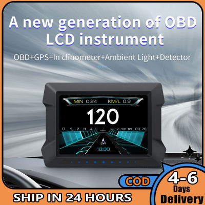 Dual ระบบ Hud Obd2 Gps Head-Up จอแสดงผล Hd Obd Lcd เครื่องมือ Speedometer Slope Meter รถ Fault Code Clearing Detector