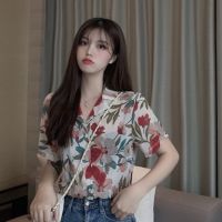 COD DSFERTRETRE Loose chiffon short sleeve flower shirt