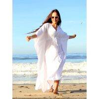 2022 Bohemian Solid Bikini Cover-ups Batwing Sleeve Tunic Loose Summer Women Plus Size Beach Wear Swim Suit Cover Up A1434