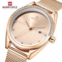 NAVIFORCE Elegant Watches for Women Rose Gold Luxury Diamond Ladies Wristwatch Steel Band Waterproof celet Female Girls Clock